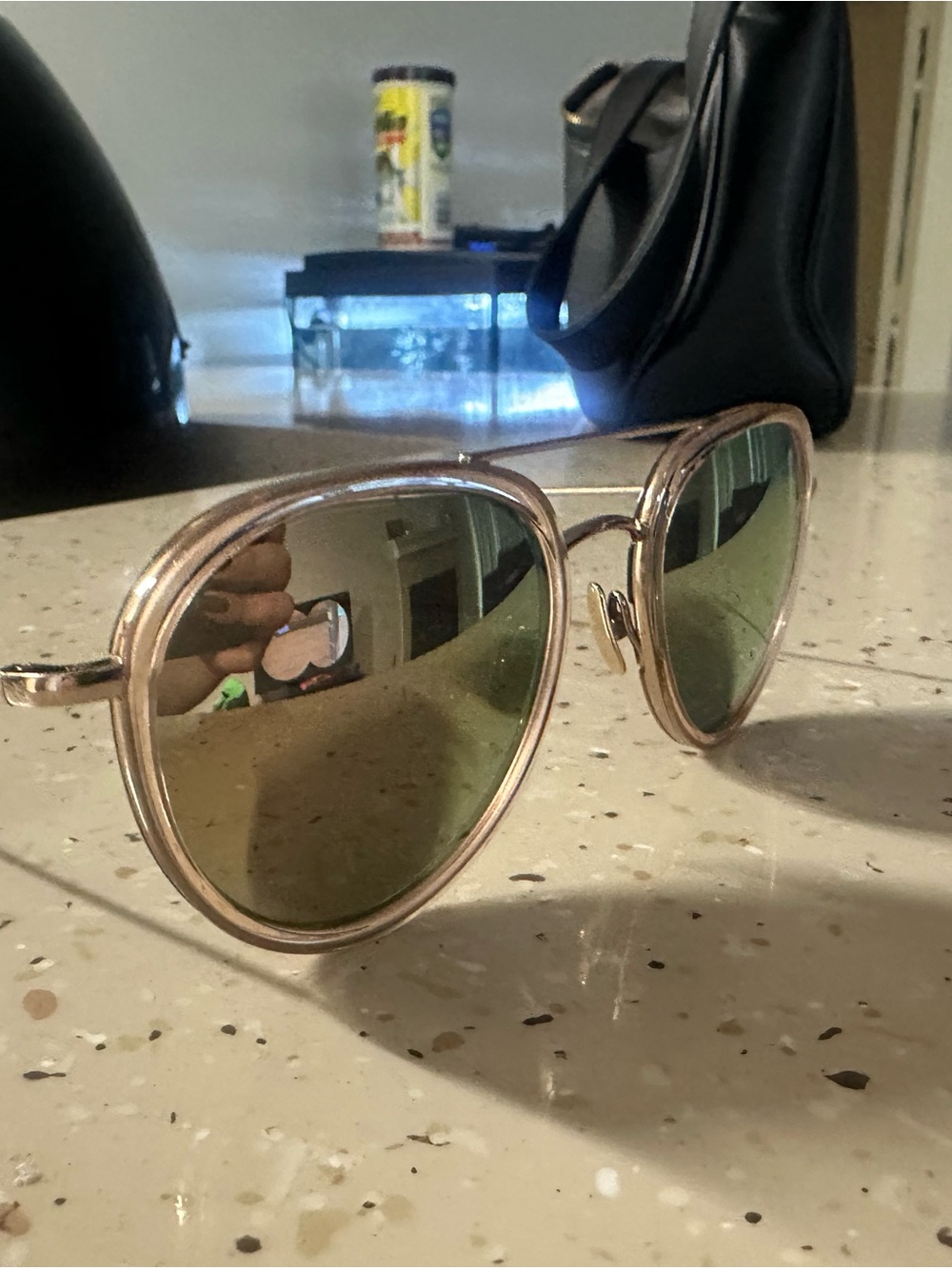 SALT. Rose Gold Frame Sunglasses with Green Lenses mirror